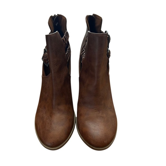 American Eagle Brown Ankle Booties Stacked Heel Cutout Buckle Detail Size 11 - Picture 5 of 7